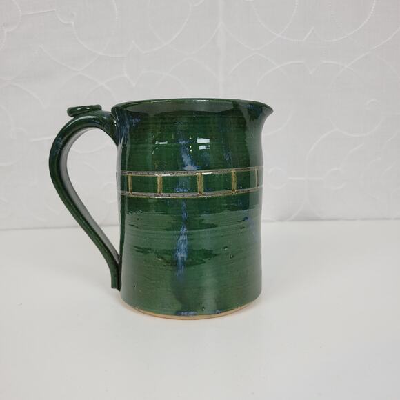 Art Pottery Pitcher Vase 4.75" tall Green Ceramic Mid Century Modern - Picture 10 of 10